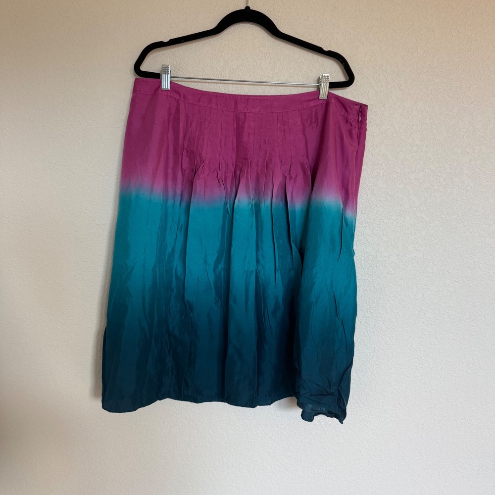 Nine West Woman 18W Silk Ombre Midi Skirt Pink Teal Blue Pleated Colorful Party